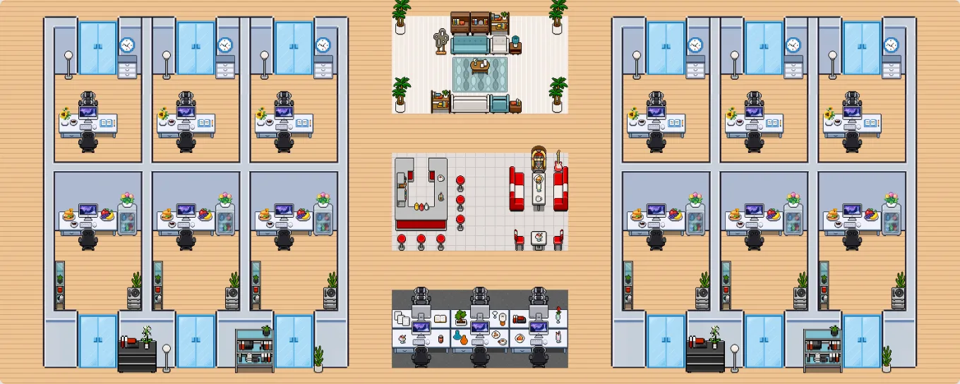 Virtual office map — a top-down view of the workspace